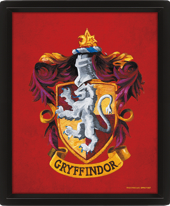 Harry Potter Gryffindor 3D Lenticular Frame - Moving House Crests in Stylish Black Frame
