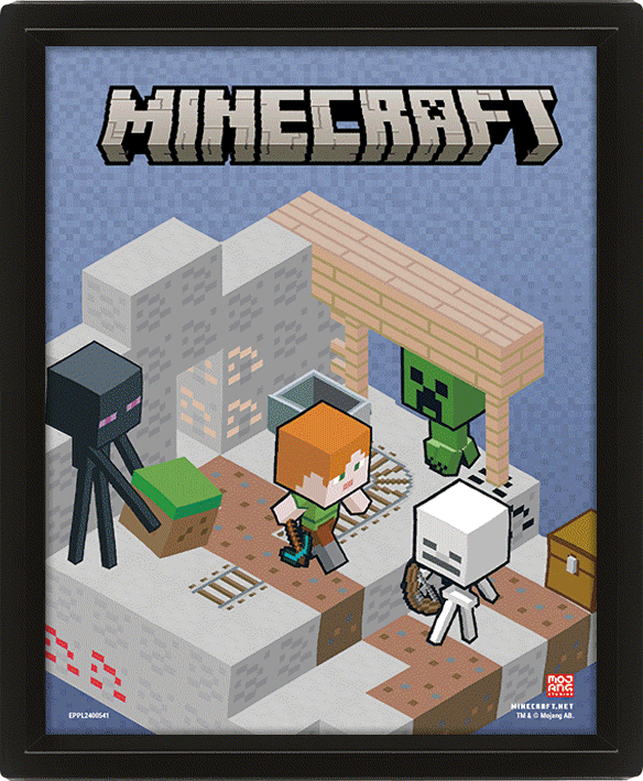 Minecraft Lenticular 3D Framed Picture - Moving Images in One Frame