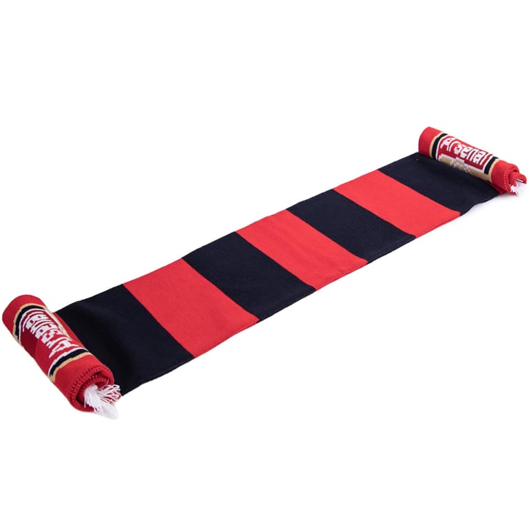 Arsenal FC Contrast Bar Stripe Jacquard Knit Scarf with Crest and White Fringe