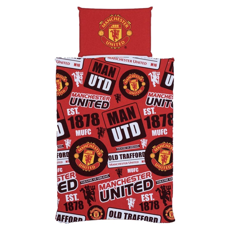 Manchester United FC Patch Design Duvet Set - UK Crest Patterned Bedding