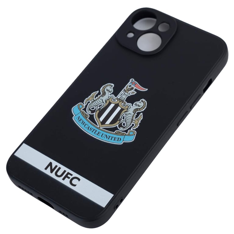 Newcastle United FC iPhone 14 Crest Silicone Case - Official Black Design with Full Colour NUFC Crest and Text Protection