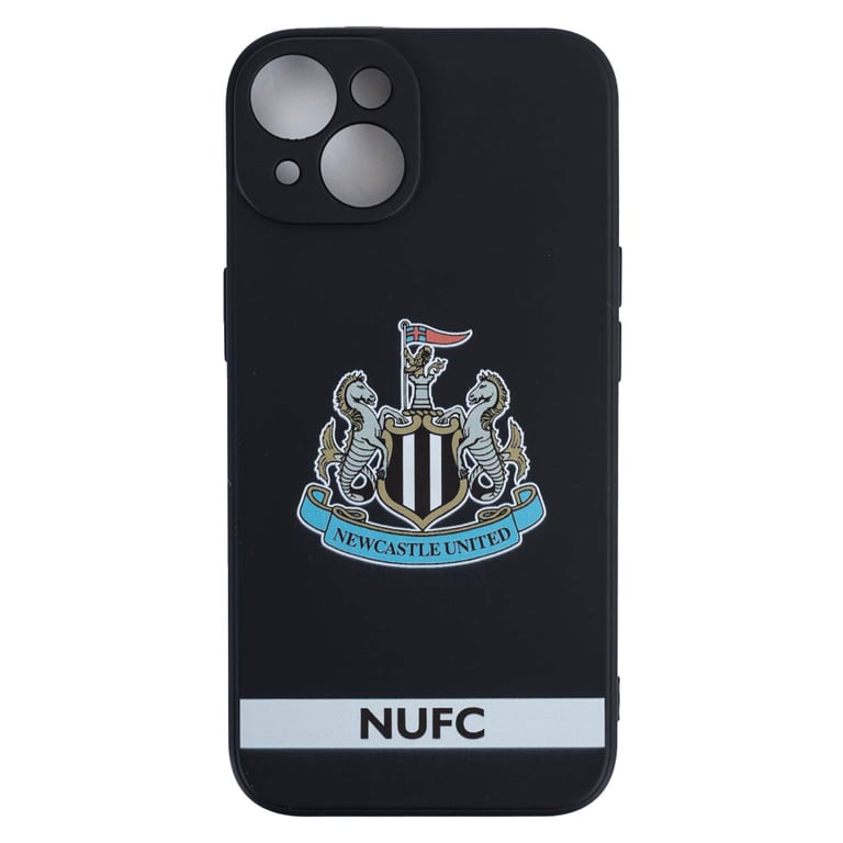 Newcastle United FC iPhone 14 Crest Silicone Case - Official Black Design with Full Colour NUFC Crest and Text Protection