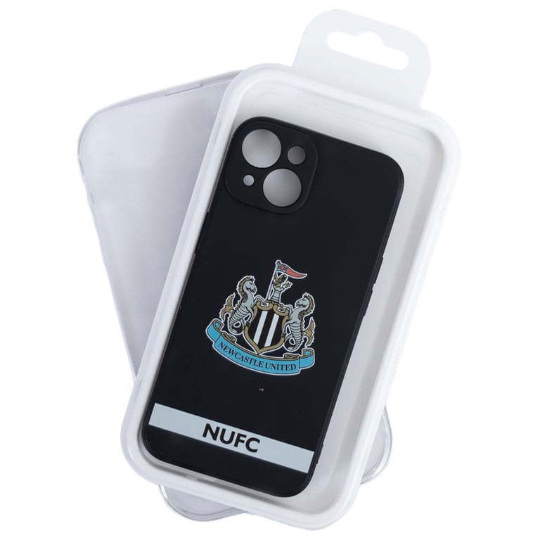 Newcastle United FC iPhone 14 Crest Silicone Case - Official Black Design with Full Colour NUFC Crest and Text Protection