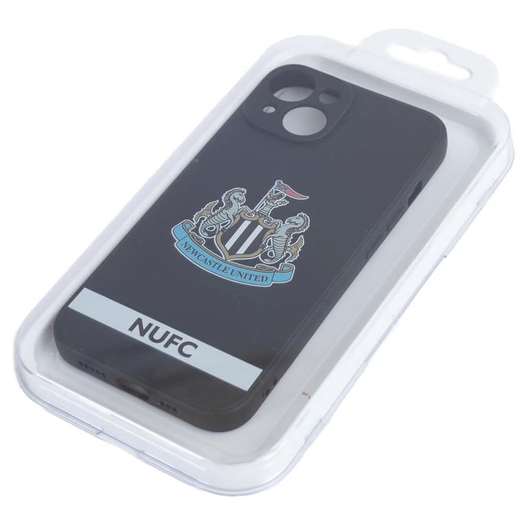Newcastle United FC iPhone 14 Crest Silicone Case - Official Black Design with Full Colour NUFC Crest and Text Protection