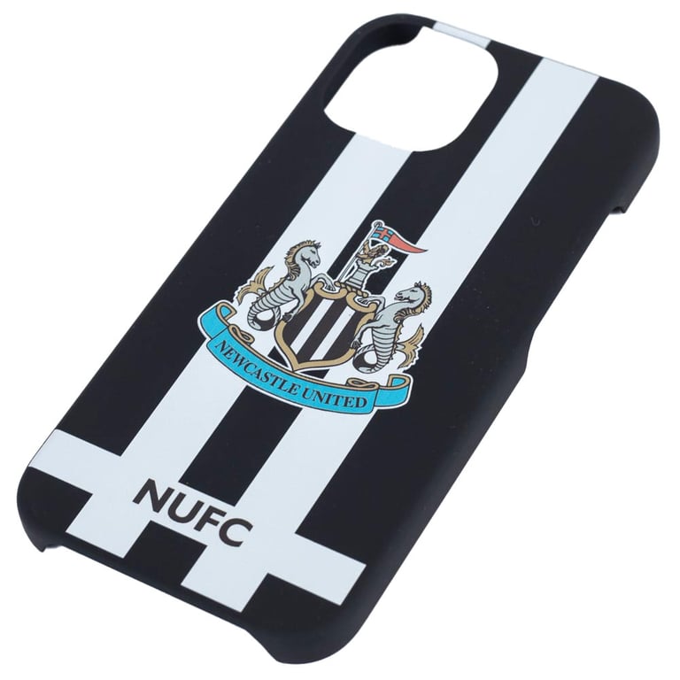 Newcastle United FC iPhone 14 Striped Hard Case - Official NUFC Crest and Text Design