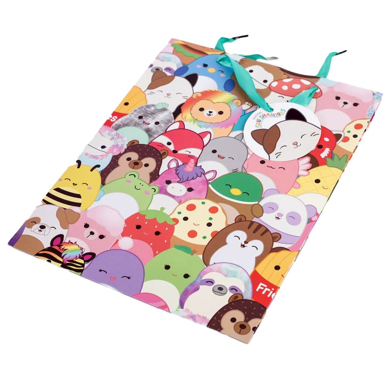 Squishmallows Medium Gift Bag - Multi Colour Character Bag with Woven Handles