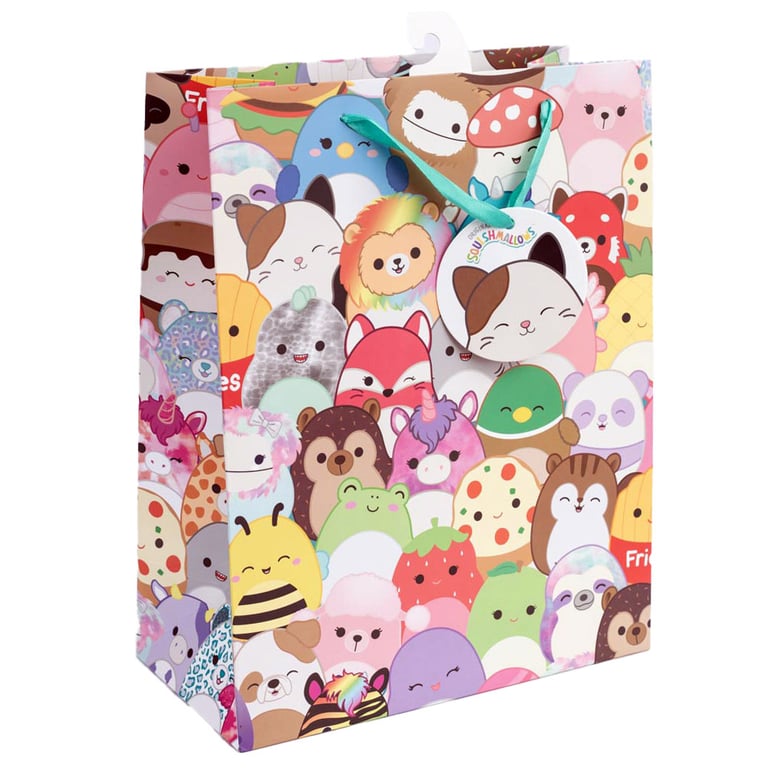 Squishmallows Medium Gift Bag - Multi Colour Character Bag with Woven Handles