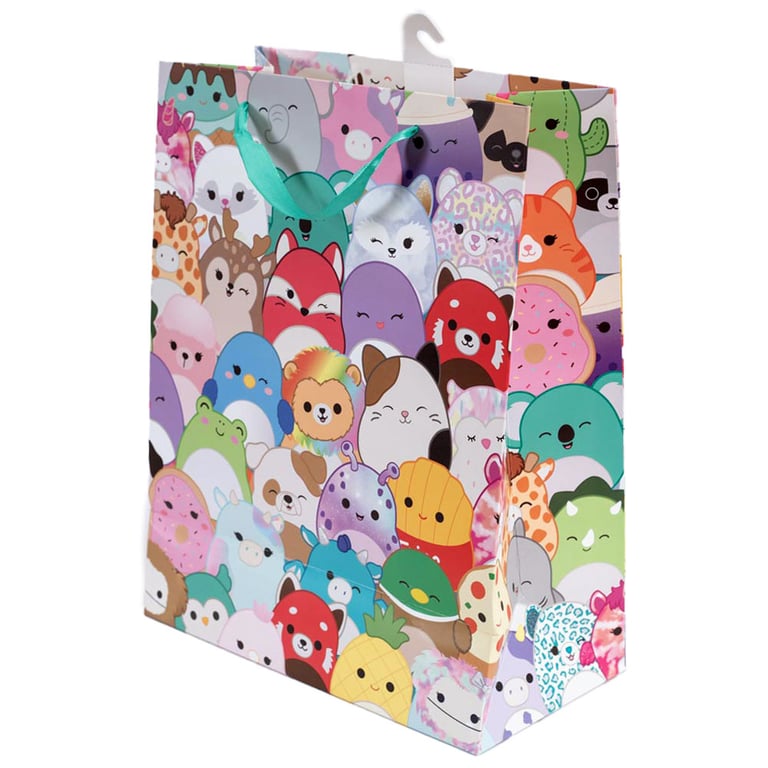 Squishmallows Medium Gift Bag - Multi Colour Character Bag with Woven Handles