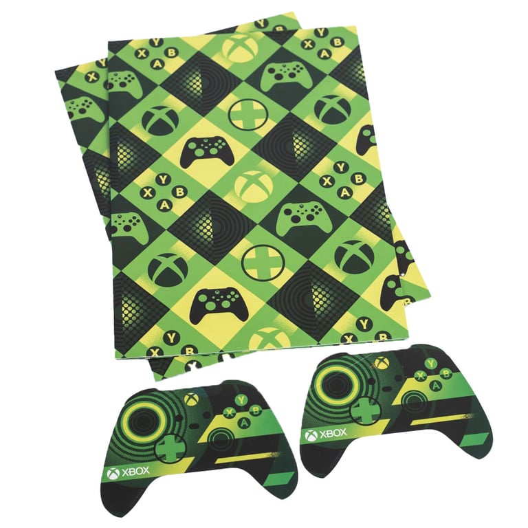 Xbox Gift Wrap - 2 Sheets of Vibrant Gaming Graphics & Blue Controller Themed Tags