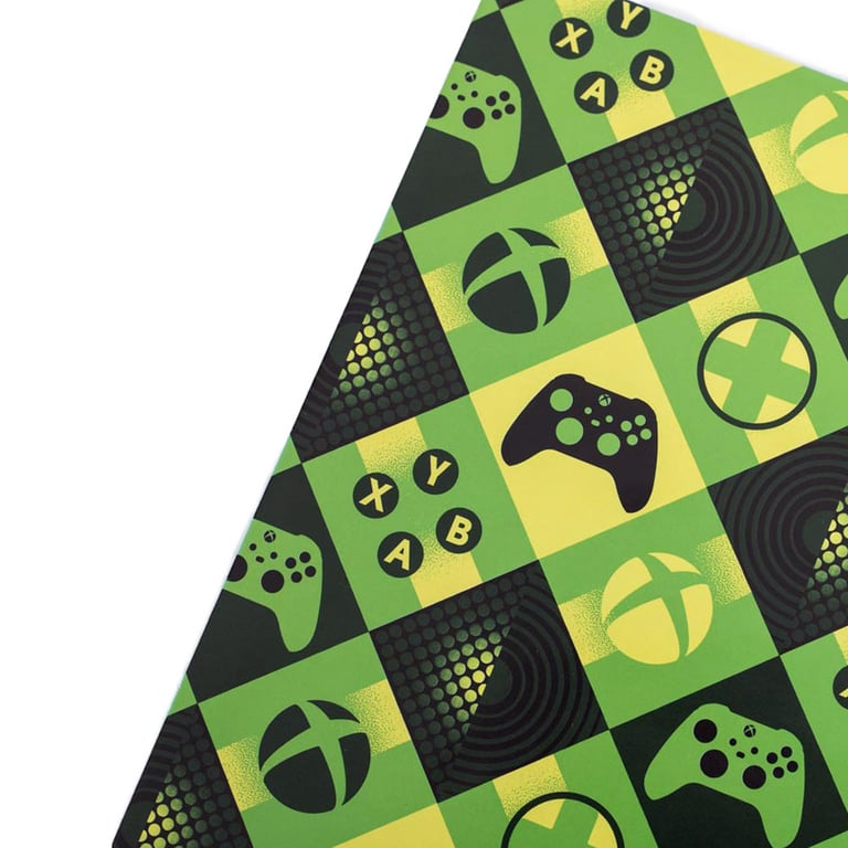 Xbox Gift Wrap - 2 Sheets of Vibrant Gaming Graphics & Blue Controller Themed Tags