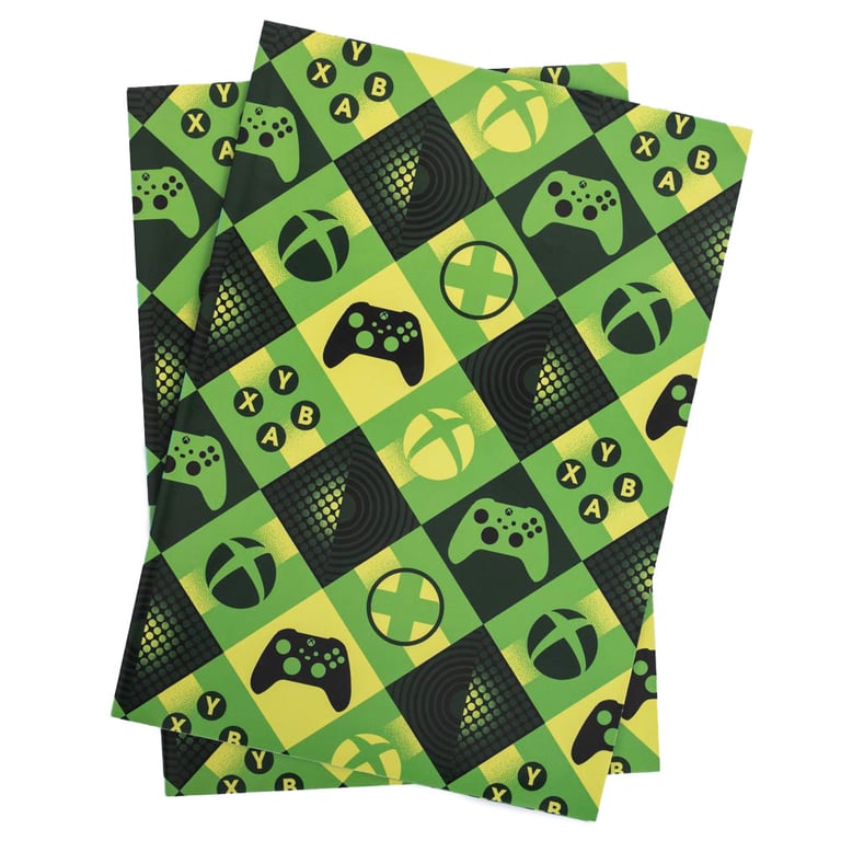 Xbox Gift Wrap - 2 Sheets of Vibrant Gaming Graphics & Blue Controller Themed Tags