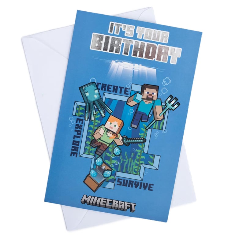 Minecraft Steve and Alex Birthday Card - Gloss Finish with Gamer Message