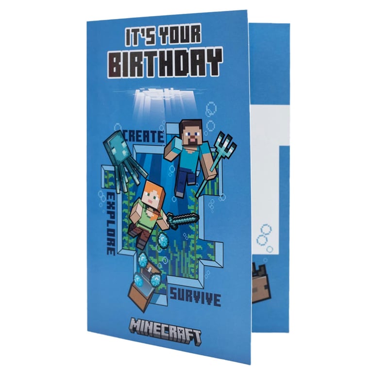 Minecraft Steve and Alex Birthday Card - Gloss Finish with Gamer Message