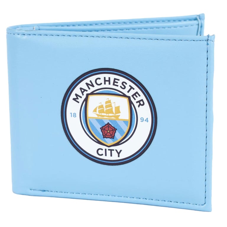 Manchester City FC Coloured PU Wallet - Large Club Crest Printed Design, 3 Card Slots & Secure Fastener