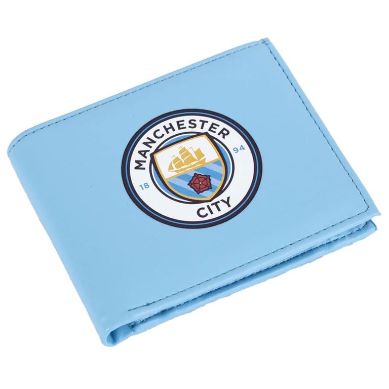 Manchester City FC Coloured PU Wallet - Large Club Crest Printed Design, 3 Card Slots & Secure Fastener