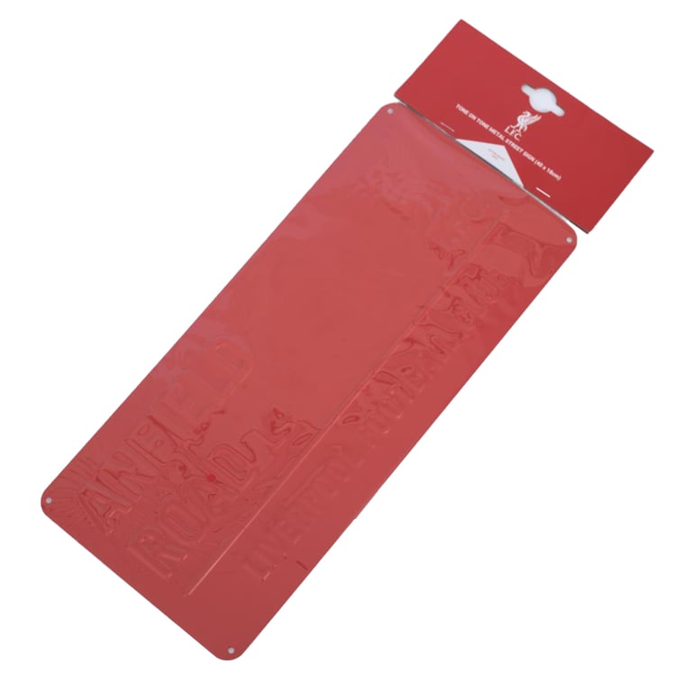Liverpool FC Red Anfield Road Metal Wall Sign with Embossed Text and Liverbird Decor