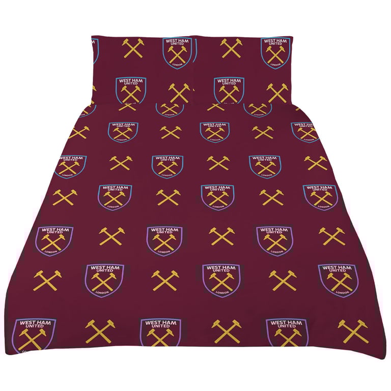 West Ham United FC Colour Split Reversible Duvet Set with Club Crest Pillowcases