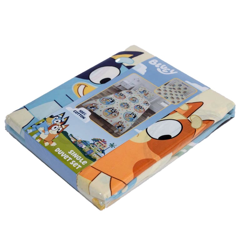 Bluey Frames 100 Cotton Single Duvet Set with Multi Character Design and Machine Washable Pillowcase