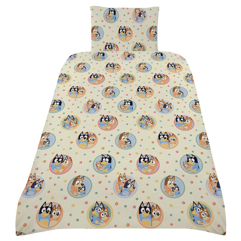 Bluey Frames 100 Cotton Single Duvet Set with Multi Character Design and Machine Washable Pillowcase