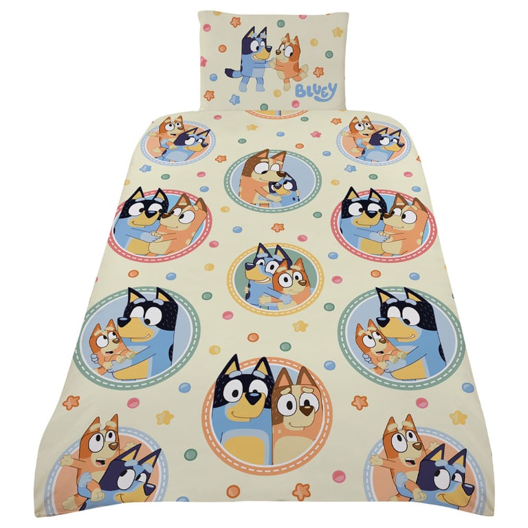 Bluey Frames 100 Cotton Single Duvet Set with Multi Character Design and Machine Washable Pillowcase