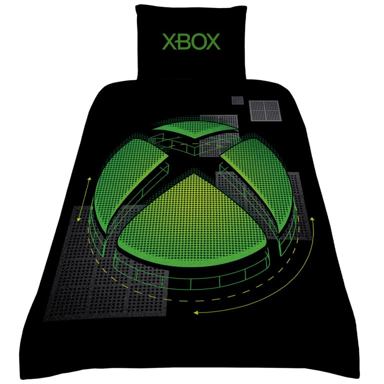 Xbox Single Duvet Set - Black Graphic Design Bedding with Machine Washable Construction