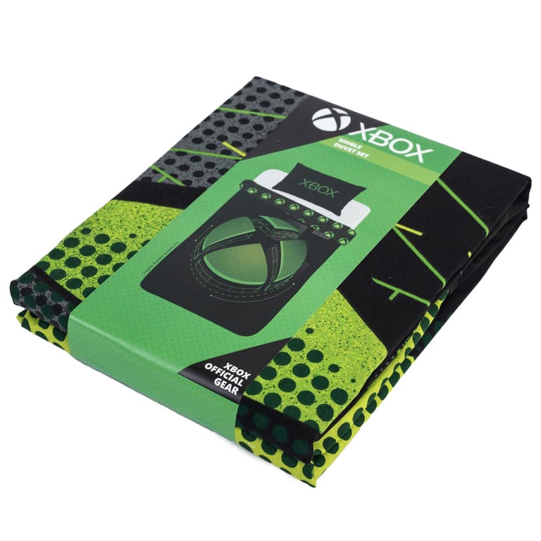 Xbox Single Duvet Set - Black Graphic Design Bedding with Machine Washable Construction