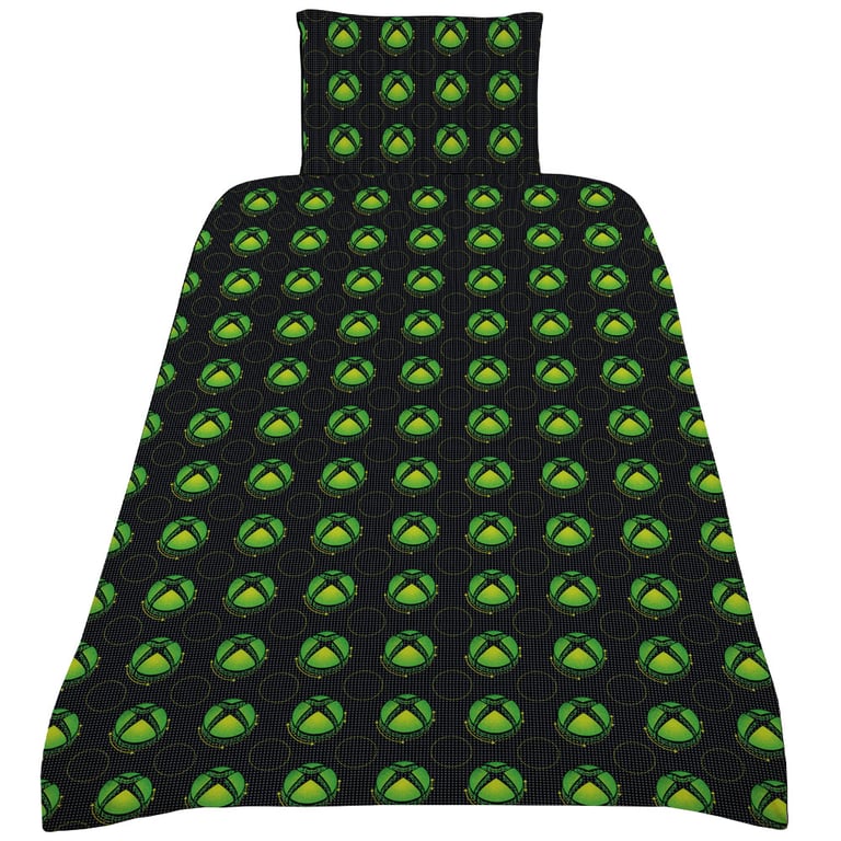 Xbox Single Duvet Set - Black Graphic Design Bedding with Machine Washable Construction