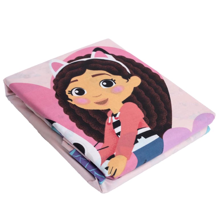 Gabbys Dollhouse Hugs Single Duvet Set - Pink Quilt Cover with Reverse TV Show Characters and Machine Washable Home Textile Set