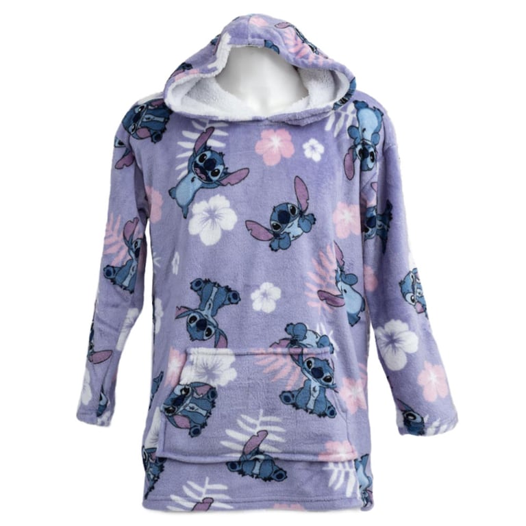 Lilo & Stitch Luxury Purple Kids Wearable Fleece Poncho Blanket - Super Soft Hooded Cozy Design