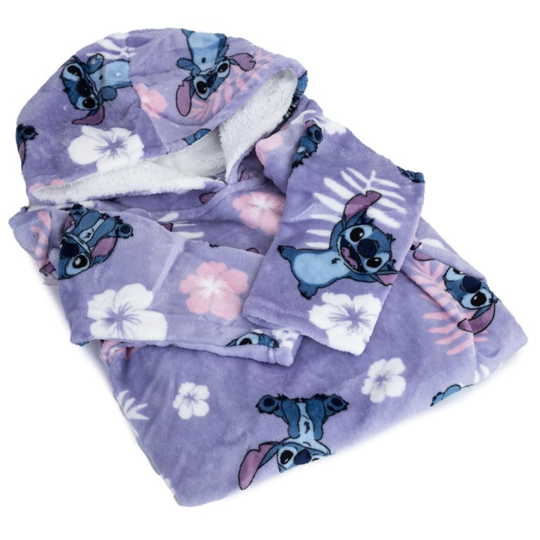 Lilo & Stitch Luxury Purple Kids Wearable Fleece Poncho Blanket - Super Soft Hooded Cozy Design