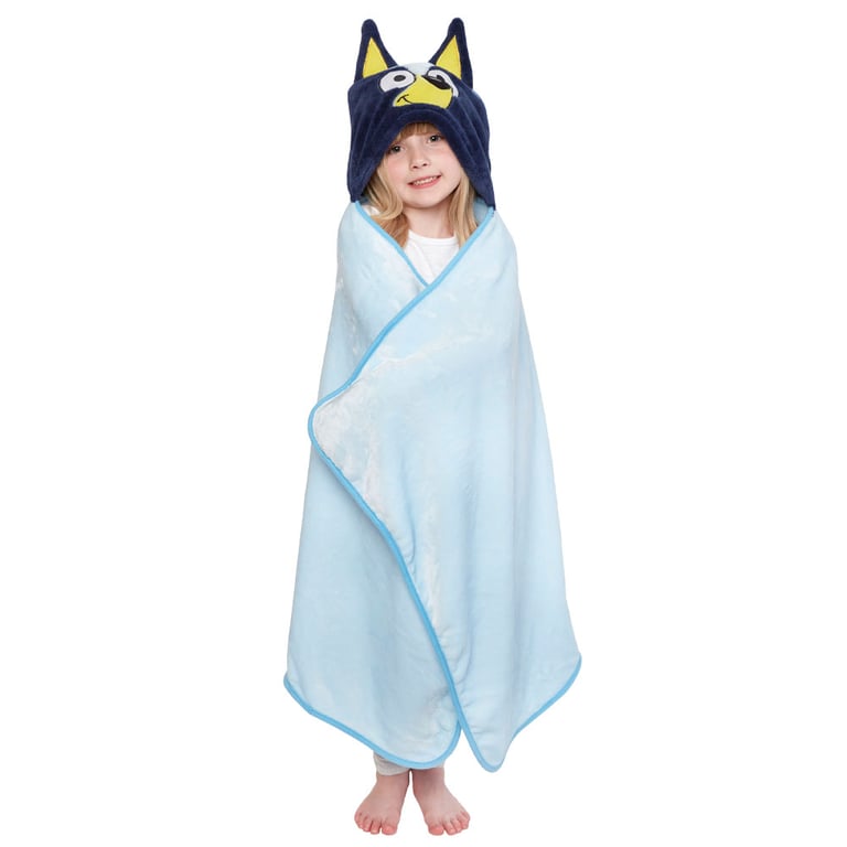 Bluey Kids Hooded Towel - Soft Polyester Poncho with Cozy Pockets and Bluey s Smiley Face