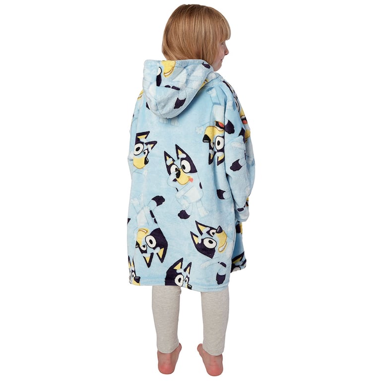 Bluey Kids Poncho Blanket - Soft Warm Wearable Fleece Hooded Poncho with Front Pocket