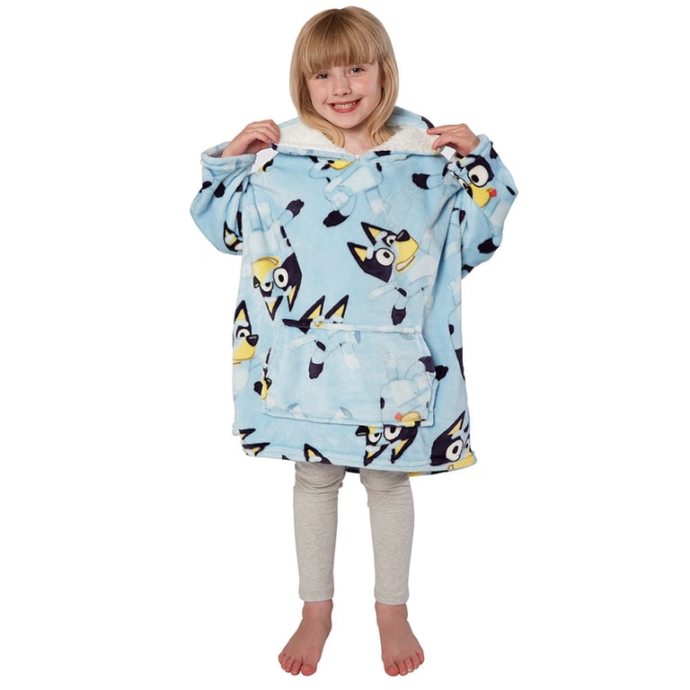 Bluey Kids Poncho Blanket - Soft Warm Wearable Fleece Hooded Poncho with Front Pocket