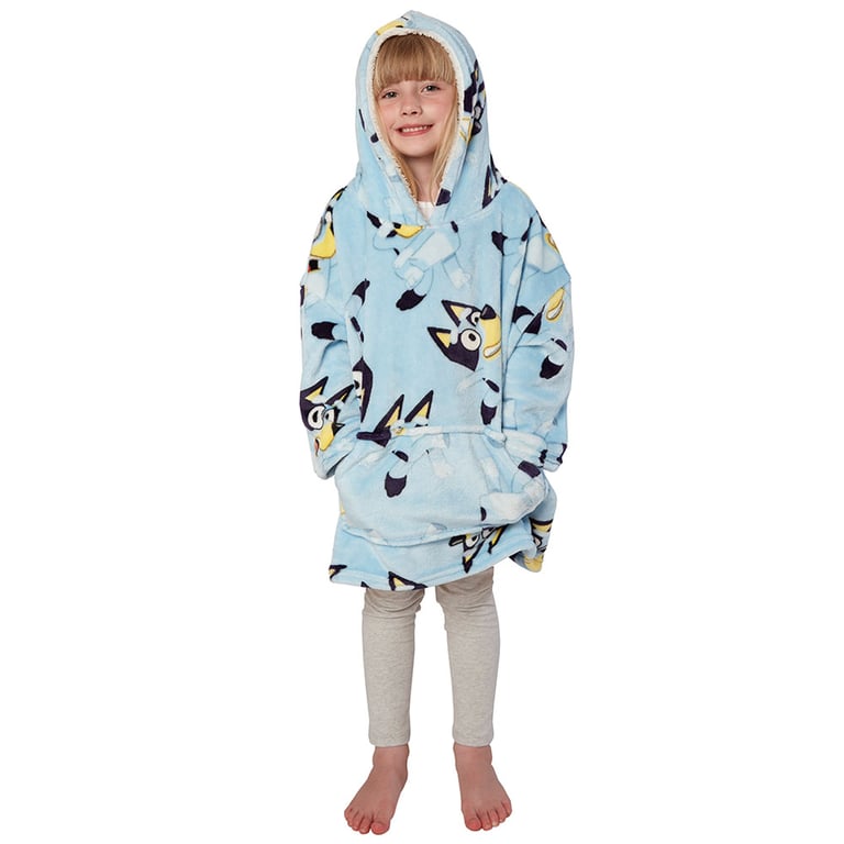Bluey Kids Poncho Blanket - Soft Warm Wearable Fleece Hooded Poncho with Front Pocket