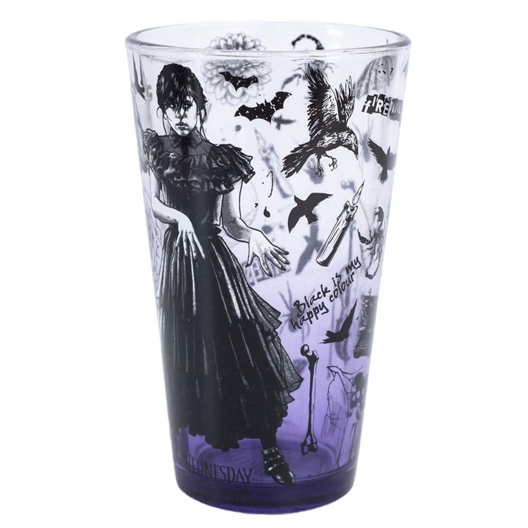 Wednesday Large Glass - Classic Black and White Print Home Decor Item