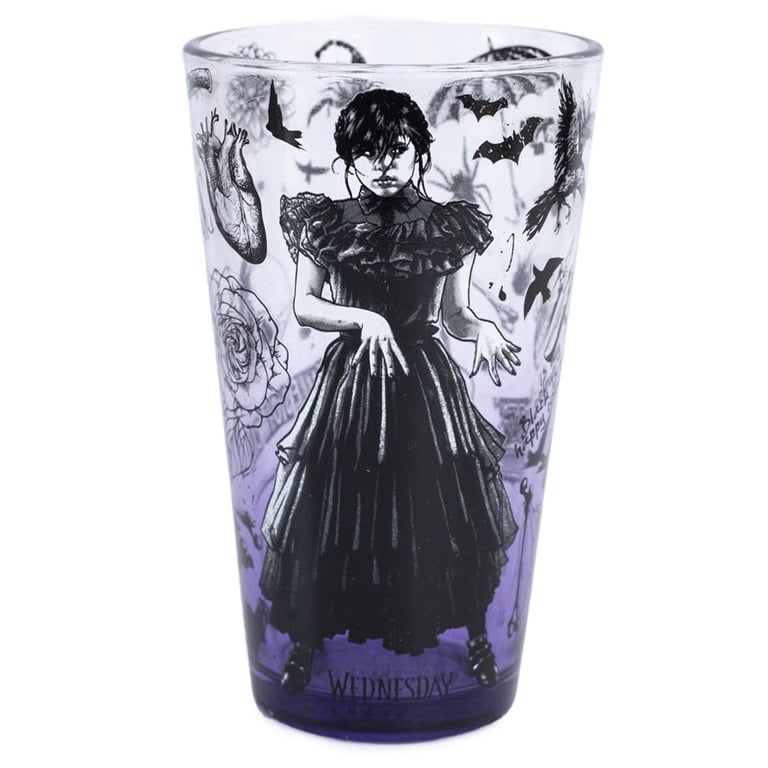 Wednesday Large Glass - Classic Black and White Print Home Decor Item