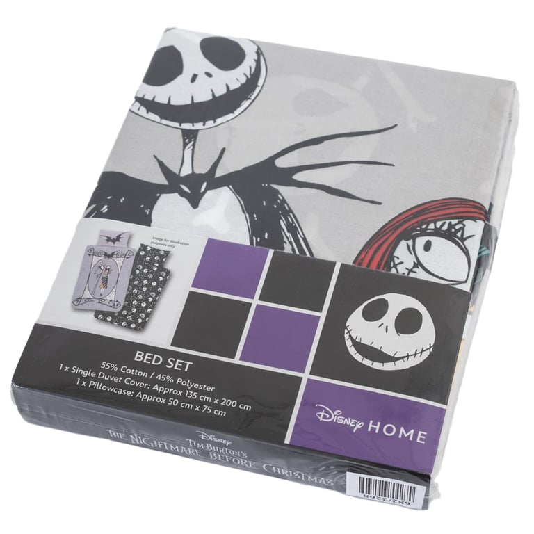 Nightmare Before Christmas Single Duvet Set - 100 Cotton Quilt Cover and Pillowcase with Jack Skellington Design