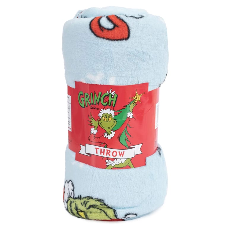 Sky Blue Grinch Fleece Blanket - 100 Polyester Soft Feel Throw Blanket