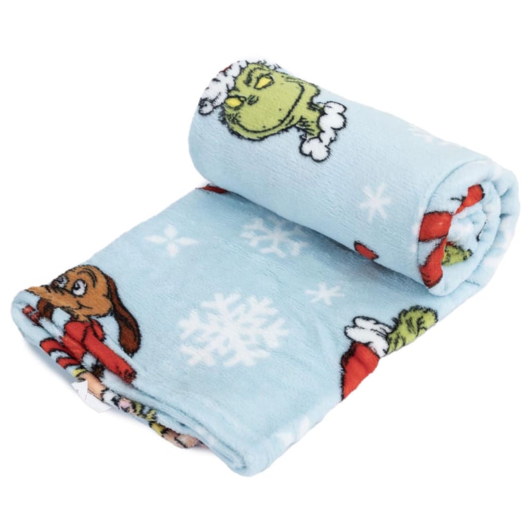 Sky Blue Grinch Fleece Blanket - 100 Polyester Soft Feel Throw Blanket
