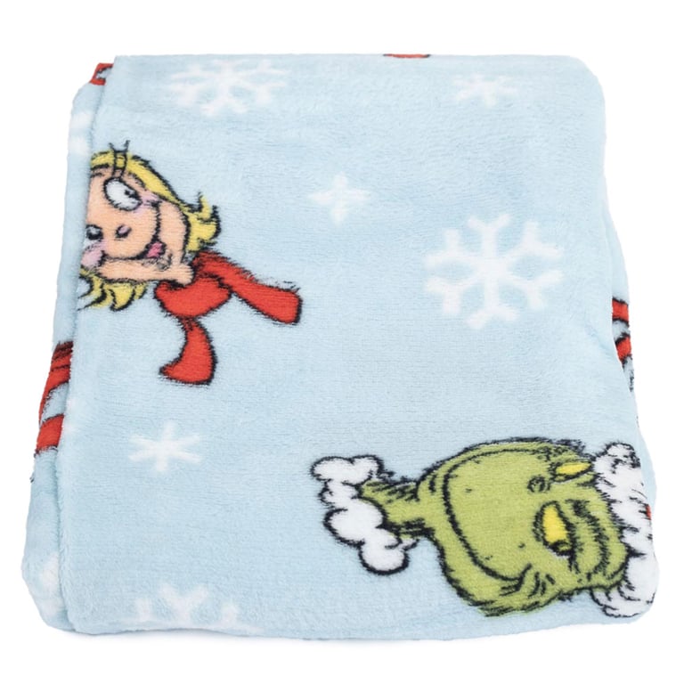 Sky Blue Grinch Fleece Blanket - 100 Polyester Soft Feel Throw Blanket