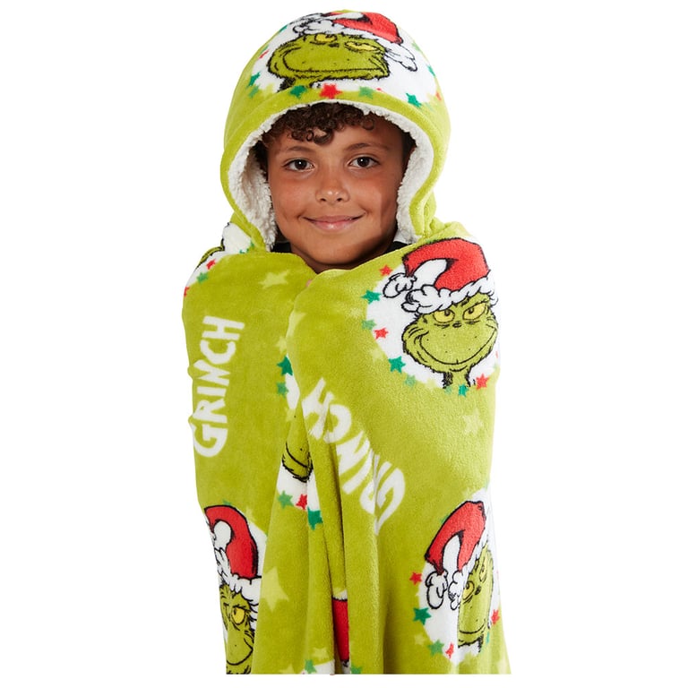 The Grinch Youth Hooded Super Soft Green Fleece Poncho Blanket