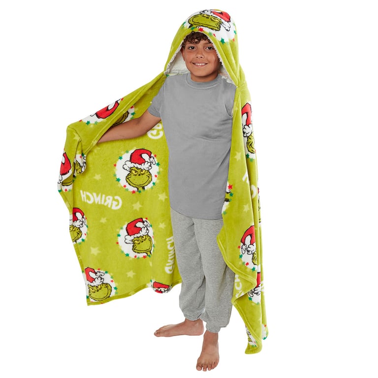 The Grinch Youth Hooded Super Soft Green Fleece Poncho Blanket