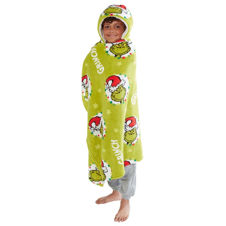 The Grinch Youth Hooded Super Soft Green Fleece Poncho Blanket