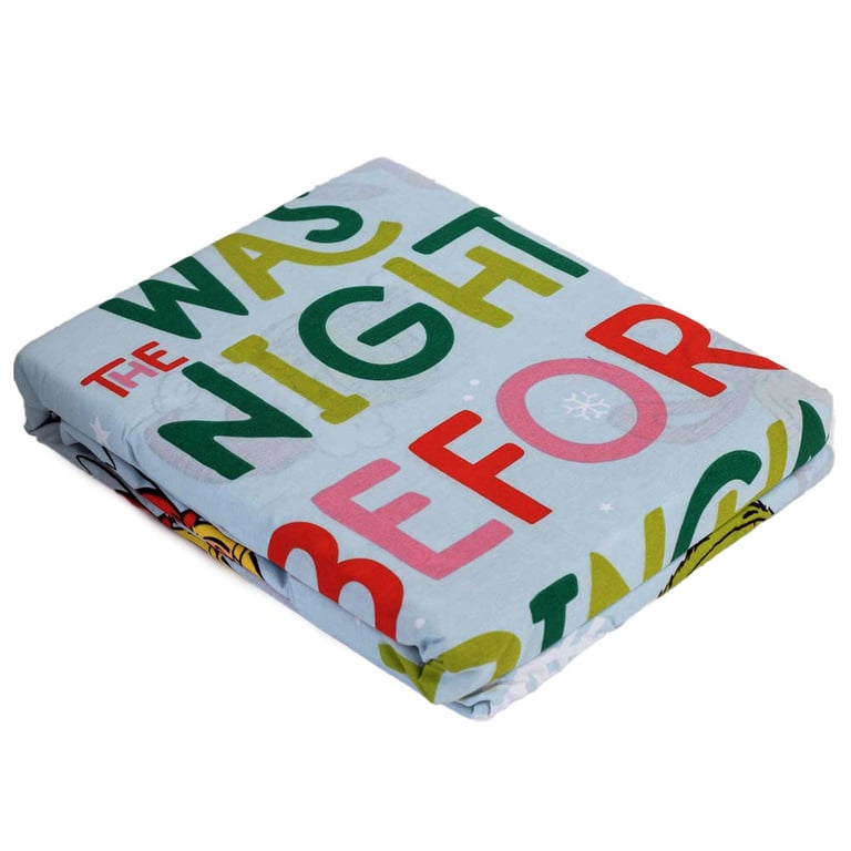 The Grinch Double Duvet Set - Sky Blue Quilt Cover with Merry Grinchmas and Feelin Grinchy Designs