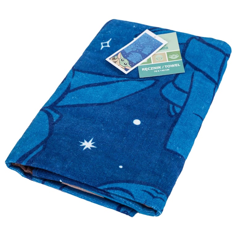 Star Wars Mandalorian Grogu 100 Cotton Velour Beach Towel - Royal Blue with Vibrant Full Colour Image