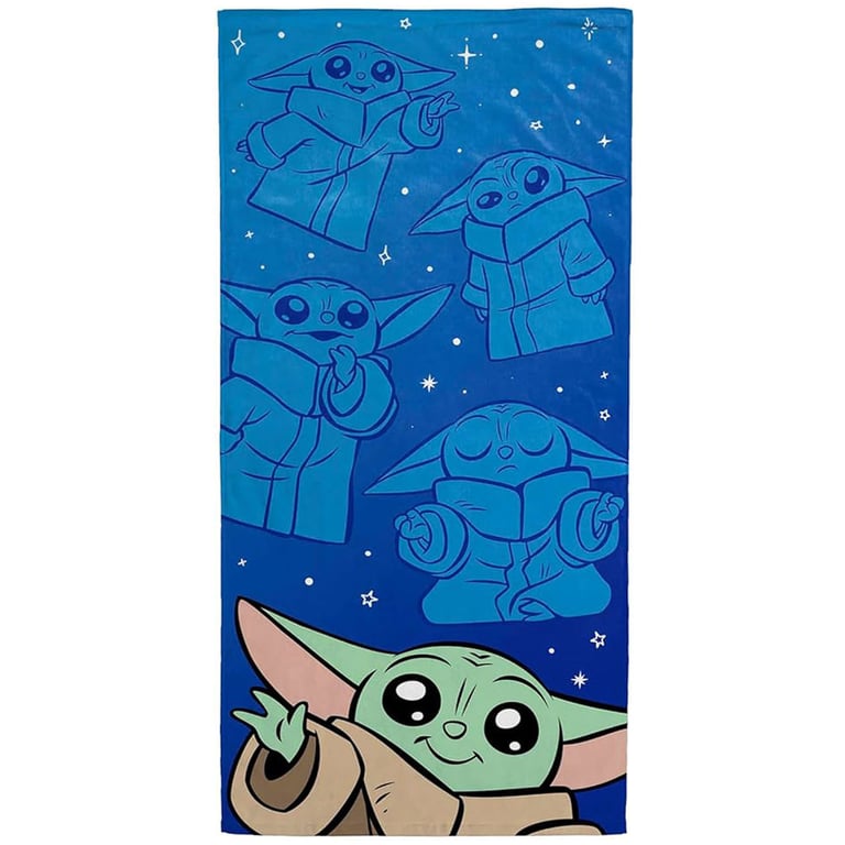 Star Wars Mandalorian Grogu 100 Cotton Velour Beach Towel - Royal Blue with Vibrant Full Colour Image