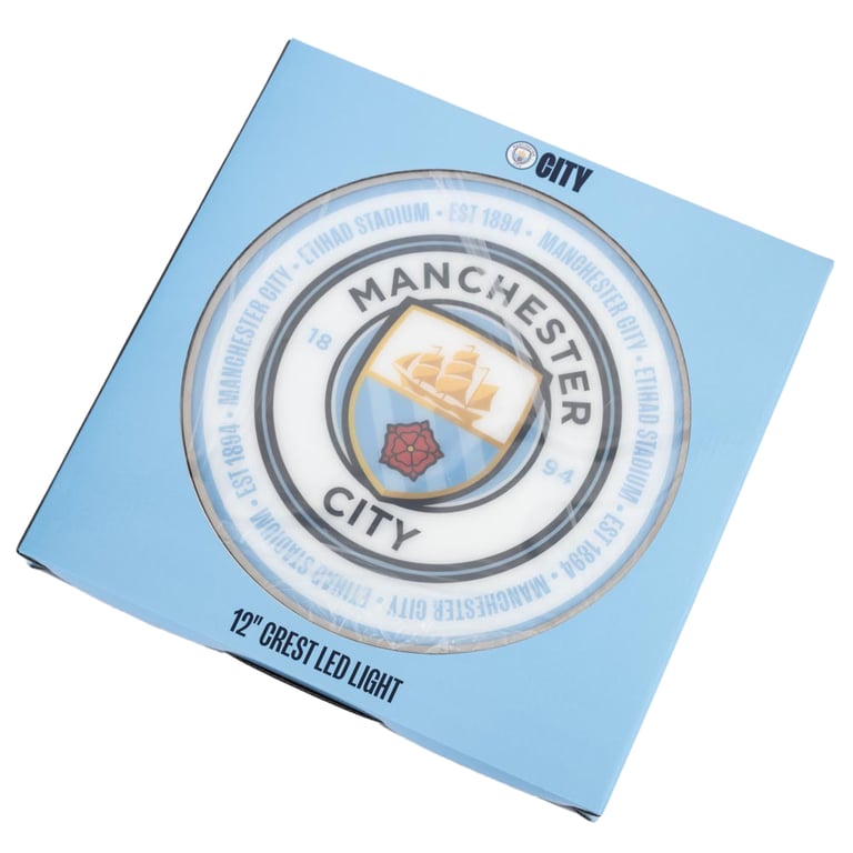 Manchester City FC 12 Inch LED Wall Light - Battery Operated Crest Sign with Colourful Illumination