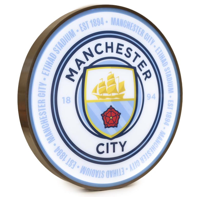 Manchester City FC 12 Inch LED Wall Light - Battery Operated Crest Sign with Colourful Illumination