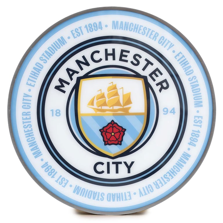 Manchester City FC 12 Inch LED Wall Light - Battery Operated Crest Sign with Colourful Illumination