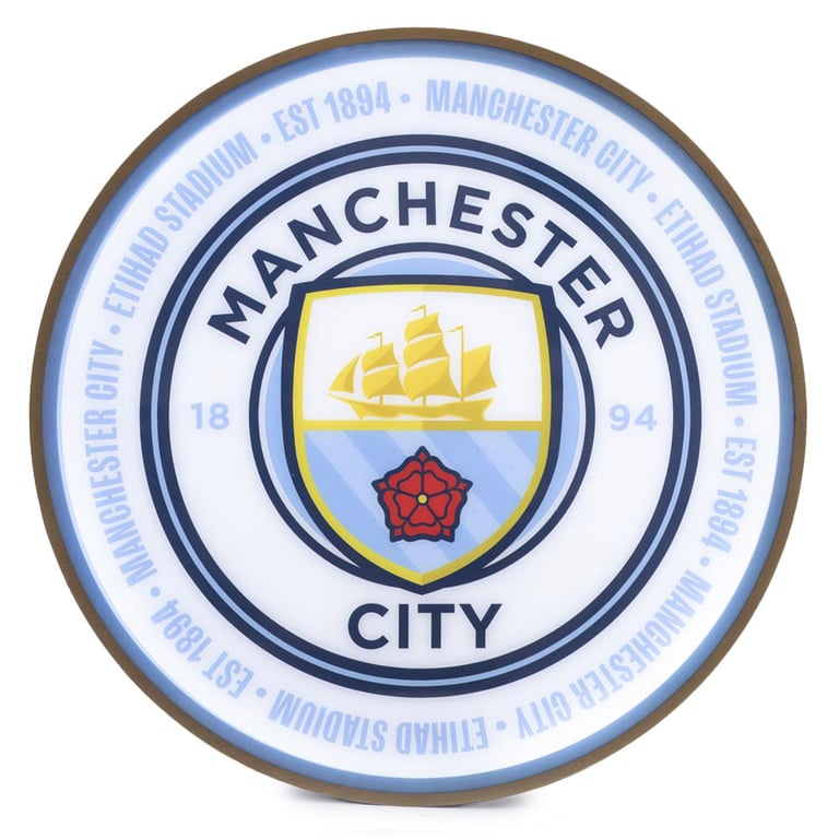 Manchester City FC 12 Inch LED Wall Light - Battery Operated Crest Sign with Colourful Illumination